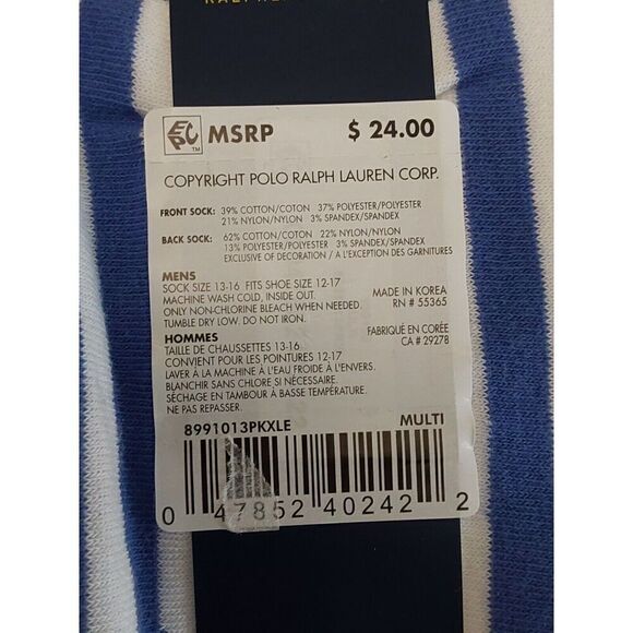 Polo Ralph Lauren Mens Crew Socks Polo Paradise Print Blue 2-Pair Sz XL 13-16 - Picture 6 of 8